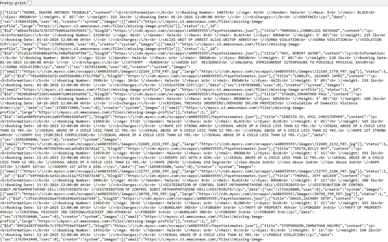 Fayette County Jail inmate lookup OCV roster feed